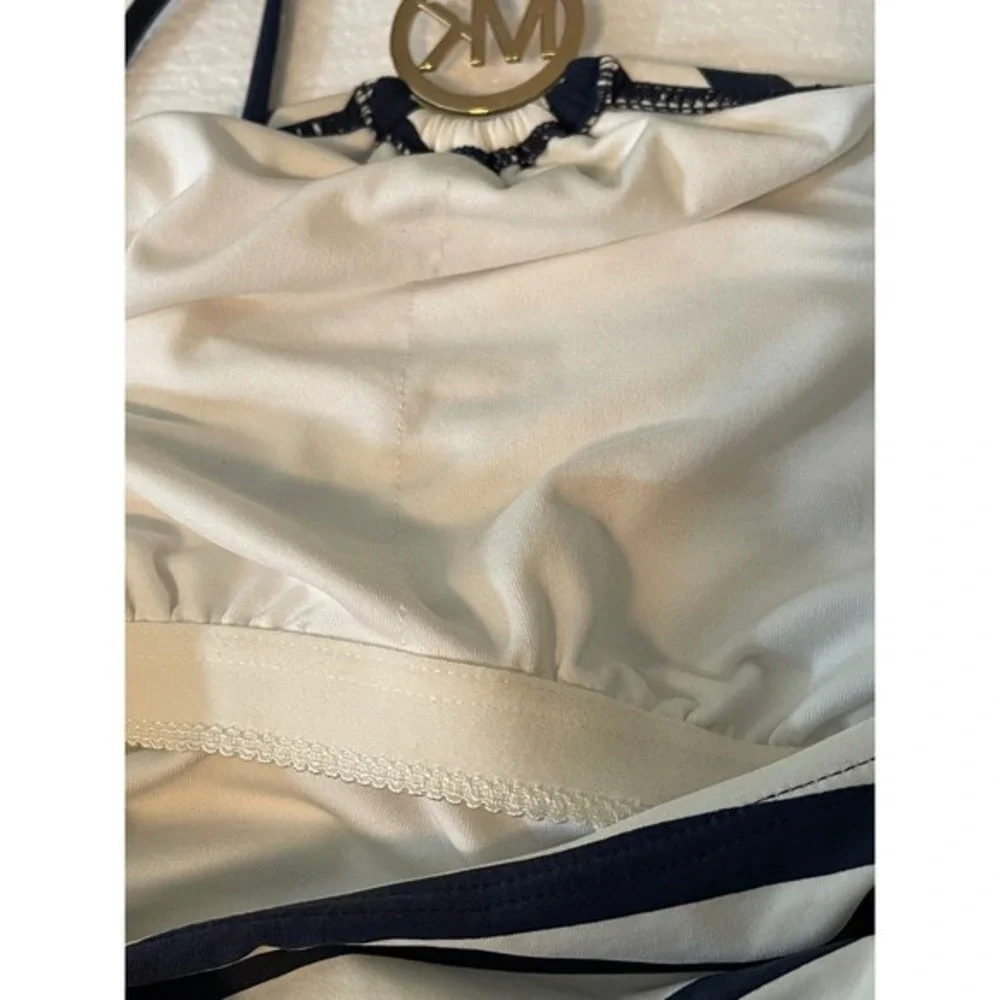 Michael Kors‎ One Piece Swimsuit Navy White Stripe Halter MK Logo Size 8